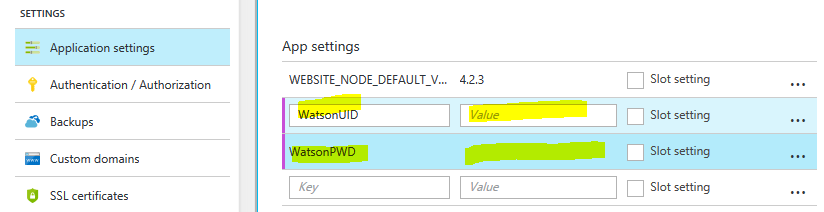 WatsonUNamePwdInEnvironmentConfigs